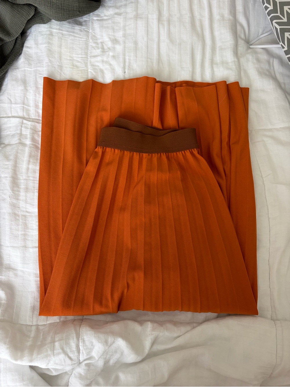 Rust Color A-Line Pleaded MIDI Skirt